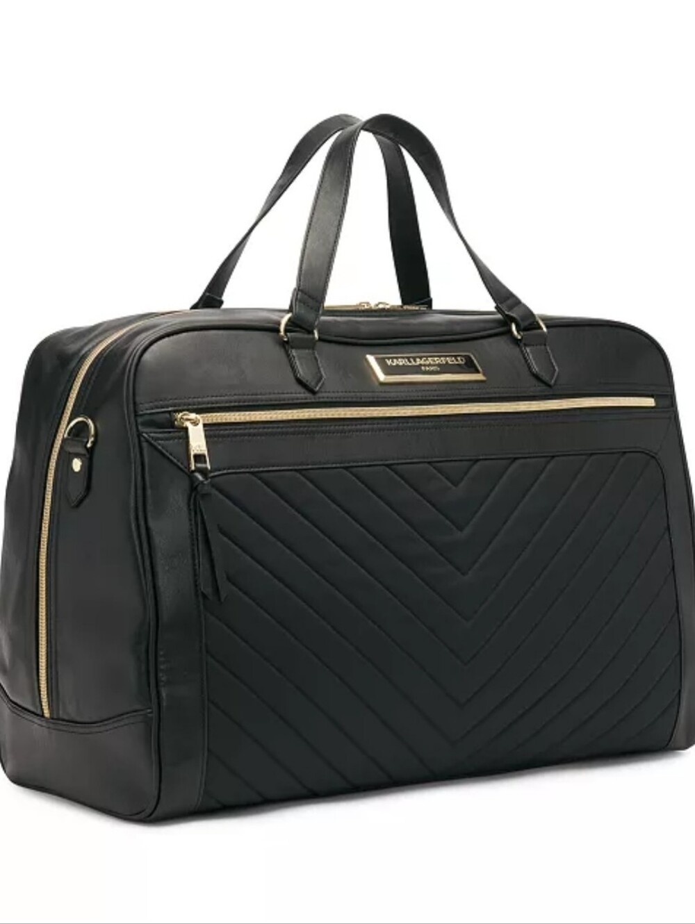 NWOT! Karl Lagerfeld Chevron Black Duffel Bag! Travel Bag! Carry On!